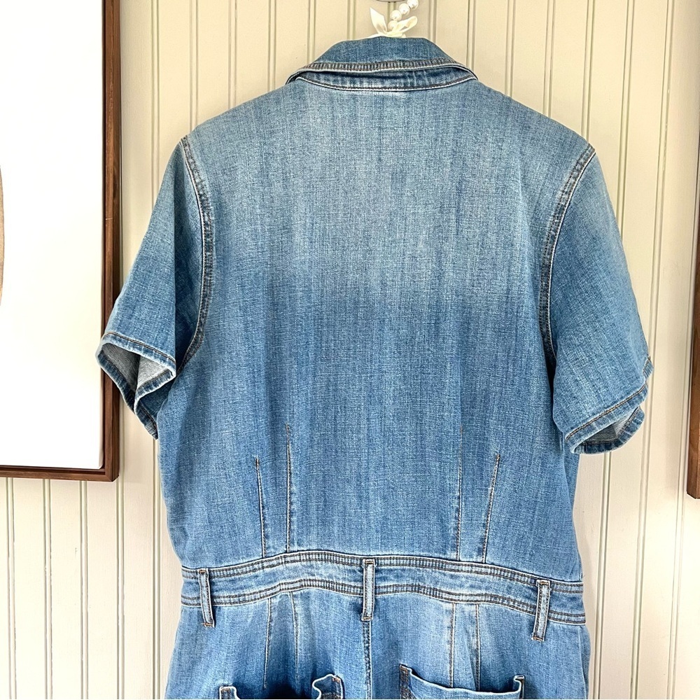 Scoop Denim Button Up Crop Wide Leg Utility Jumpsuit - Picture 4 of 8